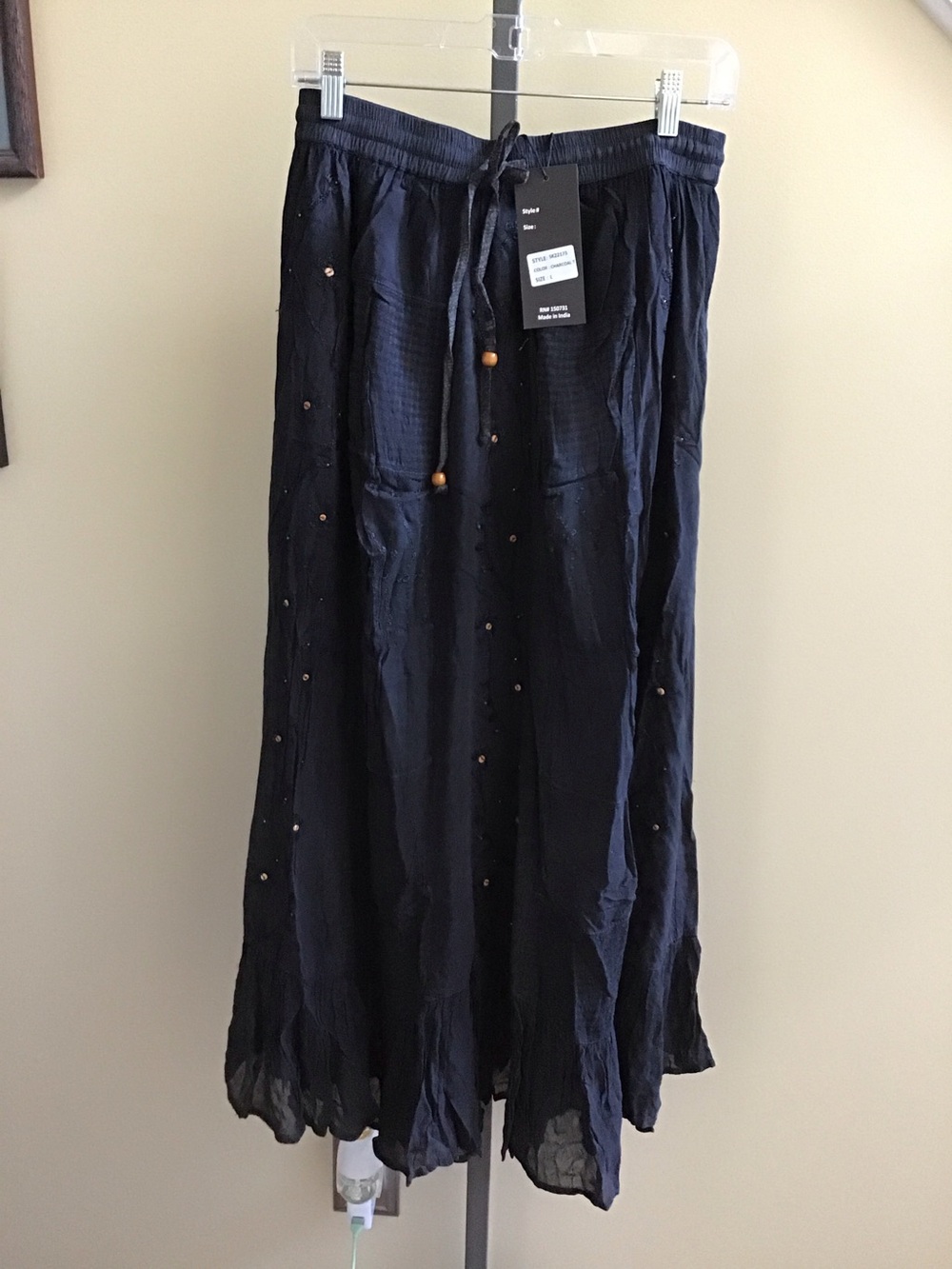 YOUNG THREADS NWT Skirt Black Embroidered  Maxi Size Large